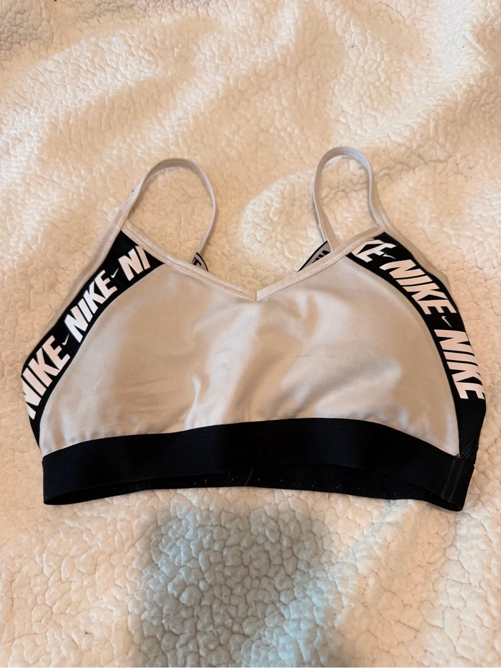 Nike Dri-Fit Womens White & Black Logo Elastic Sports Bralette
